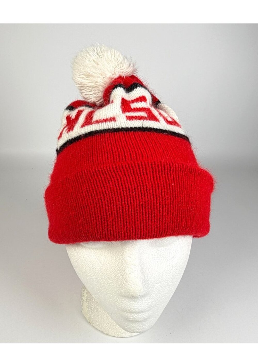 Vintage NC State Wolfpack Pack Power Red Knit Toboggan Beanie Hat Winter